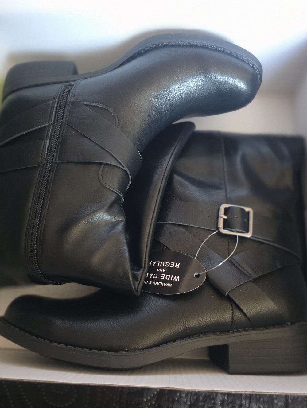 Black Mid-Calf Buckle Boots - Unbranded
